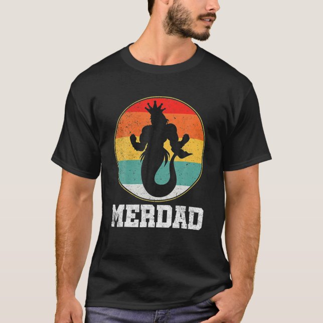 T-shirt Mens Merdad Daddy Merman Sous Mer Soleils Retro (Devant)