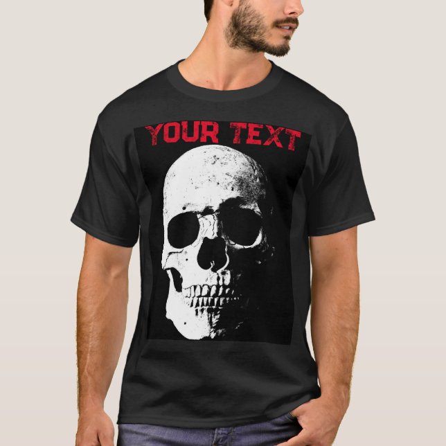 T-shirt Mens Moderne Noir Rouge Halloween Crâne Horreur Te (Devant)