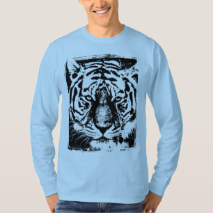 T-shirt Mens Moderne Tiger à manches longues Face Bleu cla