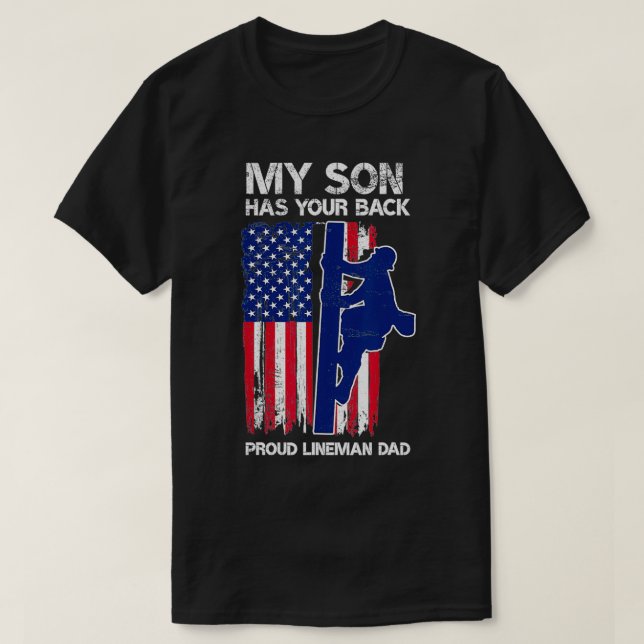 T-shirt Mens Mon Fils A Ton Dos Fier Lineman Papa Linema (Design devant)