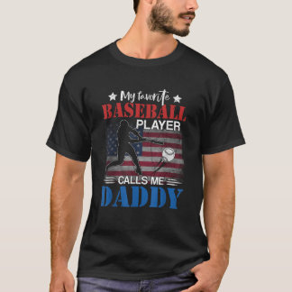 T-shirt Mens Mon Joueur De Baseball Préféré M'Appelle Papa