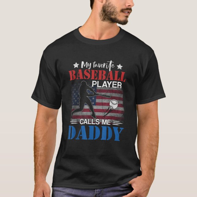 T-shirt Mens Mon Joueur De Baseball Préféré M'Appelle Papa (Devant)