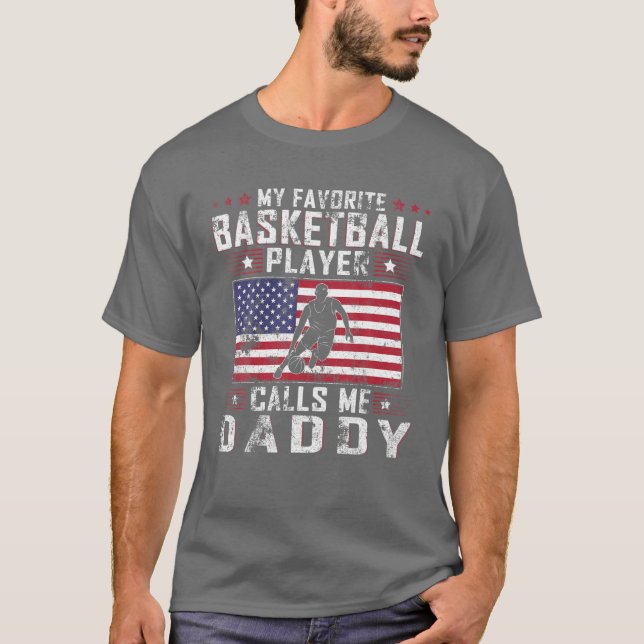T-shirt Mens Mon Joueur De Basket Favori M'Appelle Papa (Devant)