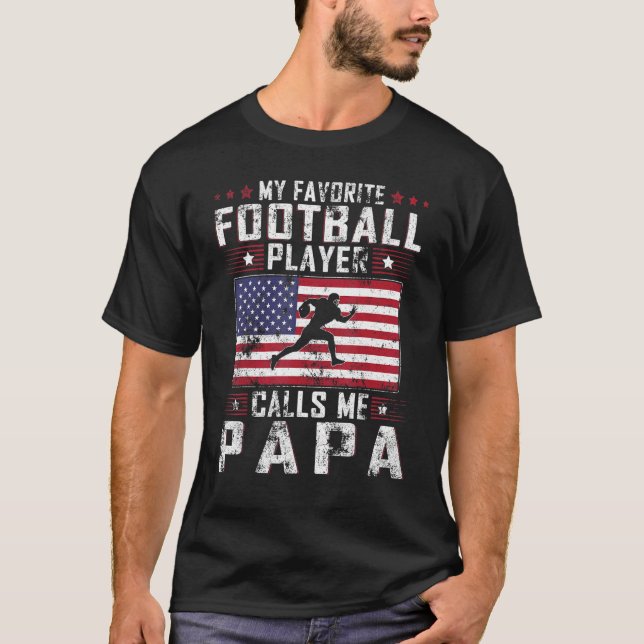 T-shirt Mens Mon Joueur De Football Préféré M'Appelle Papa (Devant)