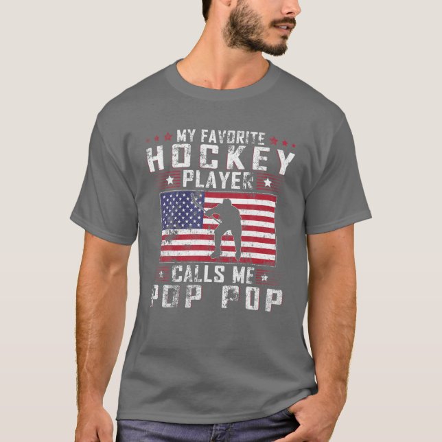 T-shirt Mens Mon Joueur De Hockey Favori M'Appelle Pop Pop (Devant)