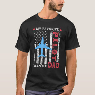 T-shirt Mens Mon pilote favori m'appelle Papa USA Drapeau