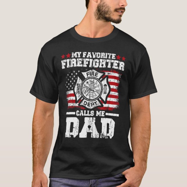 T-shirt Mens Mon Pompier Favori M'Appelle Papa Citations (Devant)