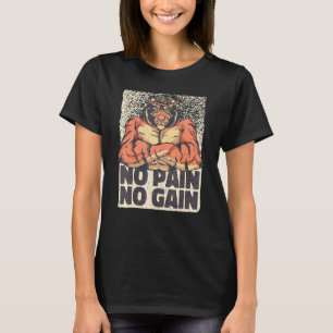 T-shirt Mens No Pain No Gain Tiger Avec Muscles Gym Exerci