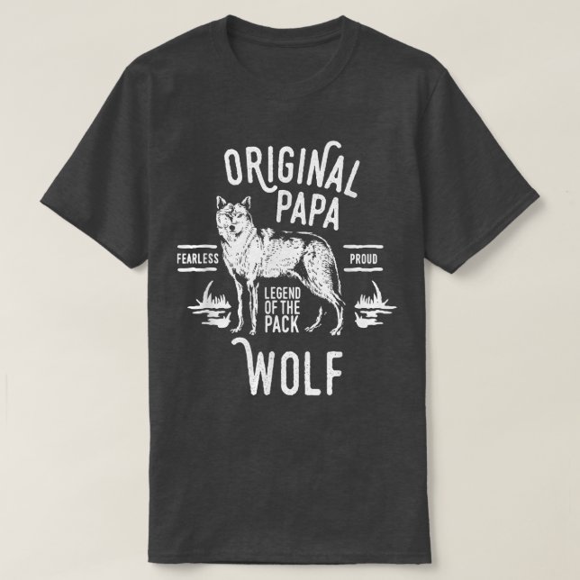 T-shirt Mens Original Papa Wolf, Leader of the Pack, Fathe (Design devant)