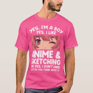 T-shirt Mens Oui Je Suis Un Garçon Oui J'Aime Anime Sketch