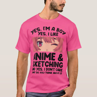 T-shirt Mens Oui Je Suis Un Garçon Oui J'Aime Anime Sketch