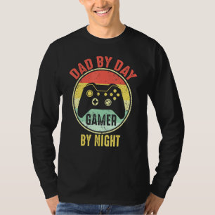 T-shirt Mens Papa By Day Gamer By Night Nerdy Père Vidéo