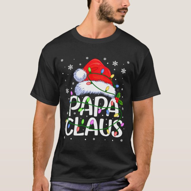 T-shirt Mens Papa Claus Christmas Lights Long Sleeve  (Devant)