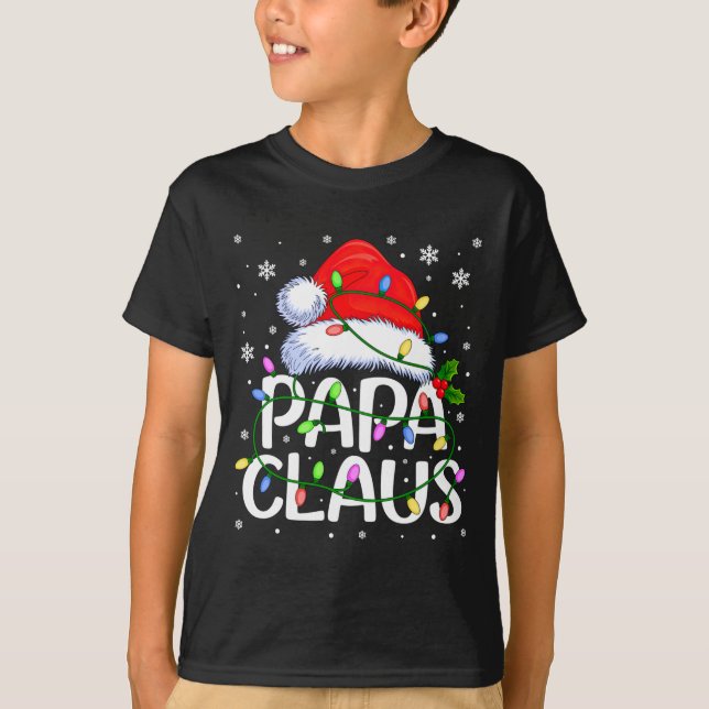 T-shirt Mens Papa Claus Christmas Lights Long Sleeve  (Devant)