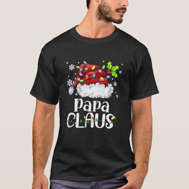 T-shirt Mens Papa Claus Santa Hat Noël Lumière Noël Fam (Devant)