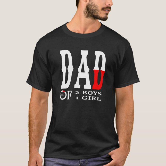 T-shirt Mens Papa De 2 Garçons 1 Fille Père Ou Grand-Père  (Devant)