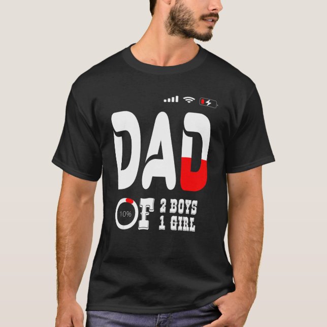 T-shirt Mens Papa De 2 Garçons 1 Fille Père Ou Grand-Père  (Devant)