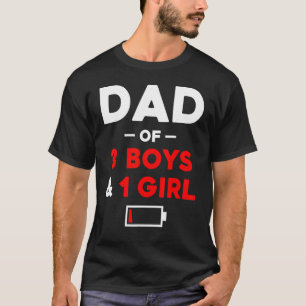 T-shirt Mens Papa Of 3 Boys 1 Girl Low Battery Papa's Père