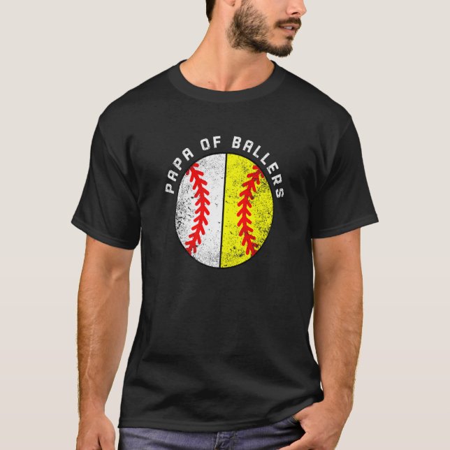 T-shirt Mens Papa Of Ballers Baseball Softball Papa (Devant)