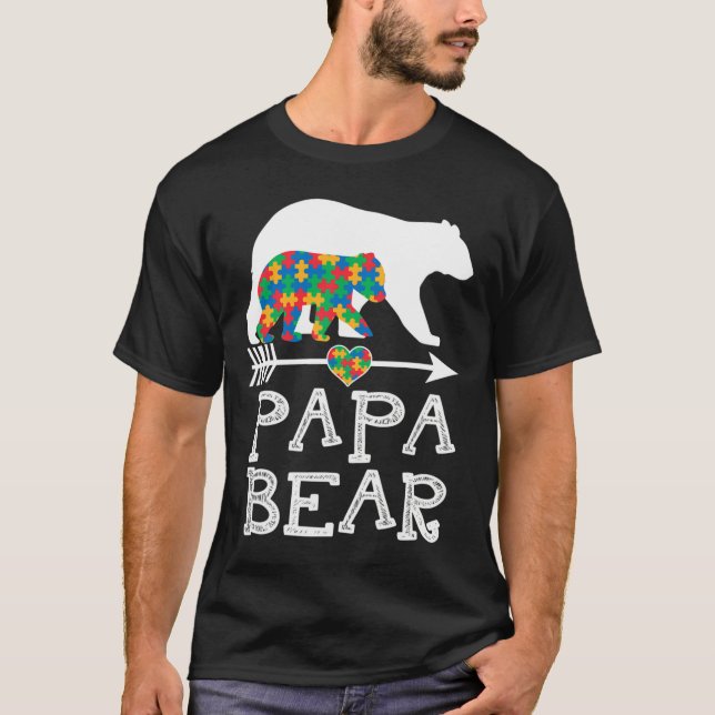 T-shirt Mens Papa Ours Autisme Hommes Père Papa Autisme Aw (Devant)