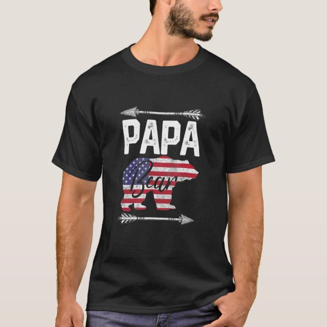 T-shirt Mens Papa Ours Drapeau Américain 4 juillet Père (Devant)