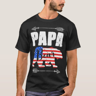 T-shirt Mens Papa Ours Drapeau Américain 4 juillet Père