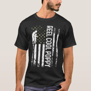 T-shirt Mens Patriotic Reel Cool Poppy Pour Papa Pêcheur