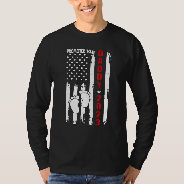 T-shirt Mens Promoted To Daddy 2023 American Flag New Dad (Devant)