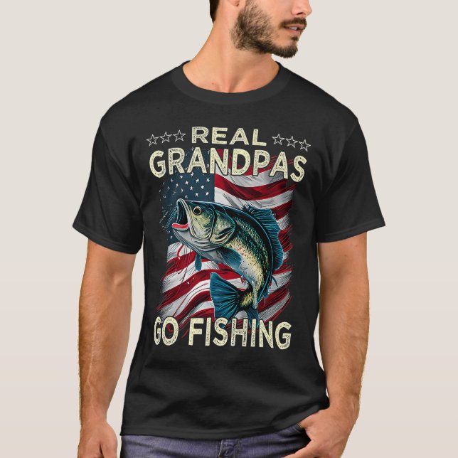 T-shirt Mens Real Grandpas Aller Pêcher Grosse Bouche Bass (Devant)