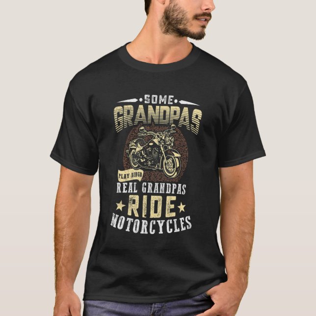 T-shirt Mens Real Grandpas Jouer Ride Moto Vélo Vélo Fac (Devant)