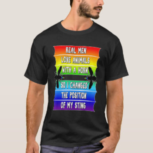 T-shirt Mens Real Men Pride LGBTQ Bees Funny Gay Rainbow B