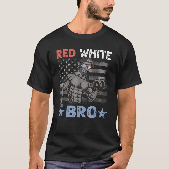 T-shirt Mens Red White Bro Lincoln  Weightlifting Gym US 4 (Devant)