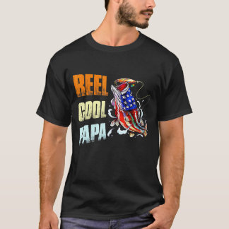 T-shirt Mens Reel Cool Papa Fishing Dadamerican Drapeau -