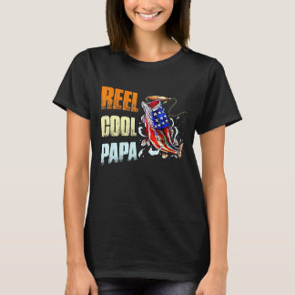 T-shirt Mens Reel Cool Papa Fishing Dadamerican Drapeau -