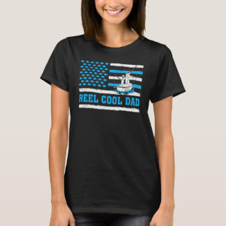 T-shirt Mens Reel Cool Papa Usa Drapeau Pêche Papa Papa's