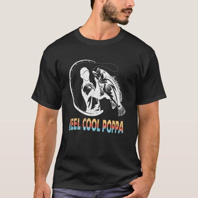 T-shirt Mens Reel Cool Poppa Pêche papa Fête des pères (Devant)