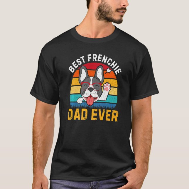 T-shirt Mens Retro Frenchie Papa Français Buldog Chien pèr (Devant)
