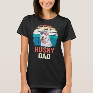 T-shirt Mens Retro Husky Papa Amérique Drapeau Lunettes de