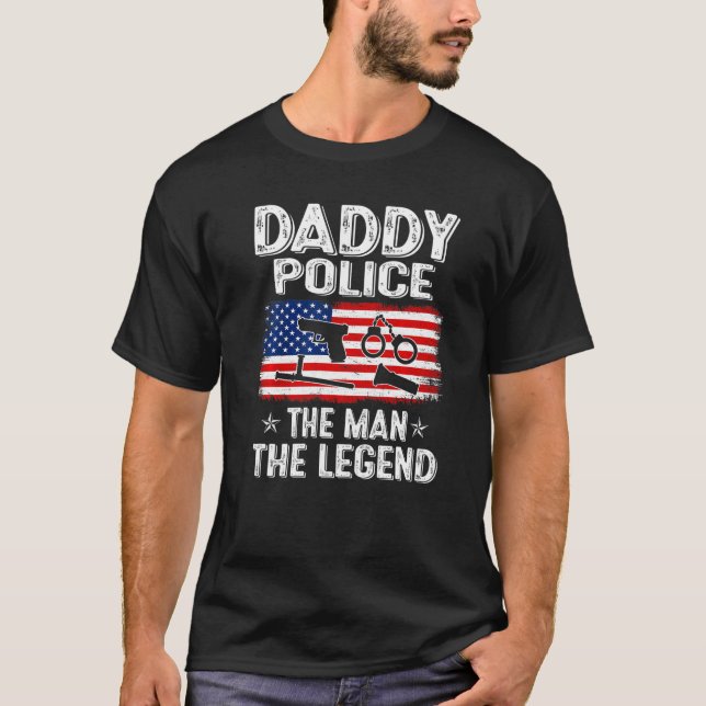 T-shirt Mens Retro Us Flag Father's Day Daddy Police The L (Devant)