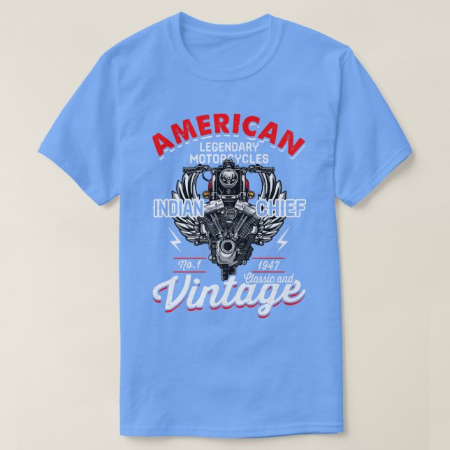 T-shirt Mens Retro Vintage American Moto Indian Old (Design devant)
