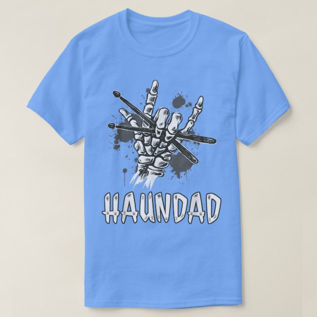 T-shirt Mens Skeleton Rock Drummer Halloween Devil Horns M (Design devant)