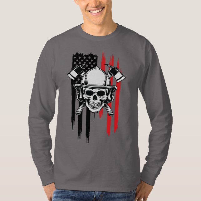 T-shirt Mens Skull Firefighter  (Devant)