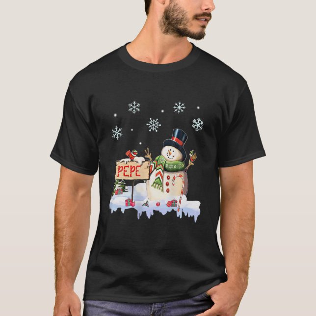 T-shirt Mens Snowman Pepe Freeze Noël Snowflake cadeau (Devant)