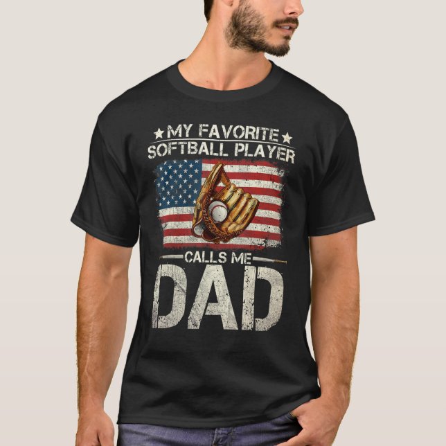 T-shirt Mens Softball Papa Mon favori Softball Player Call (Devant)