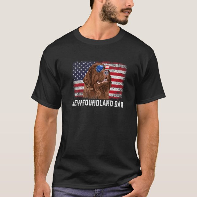 T-shirt Mens Terre-Neuve Papa Fête des pères du drapeau am (Devant)