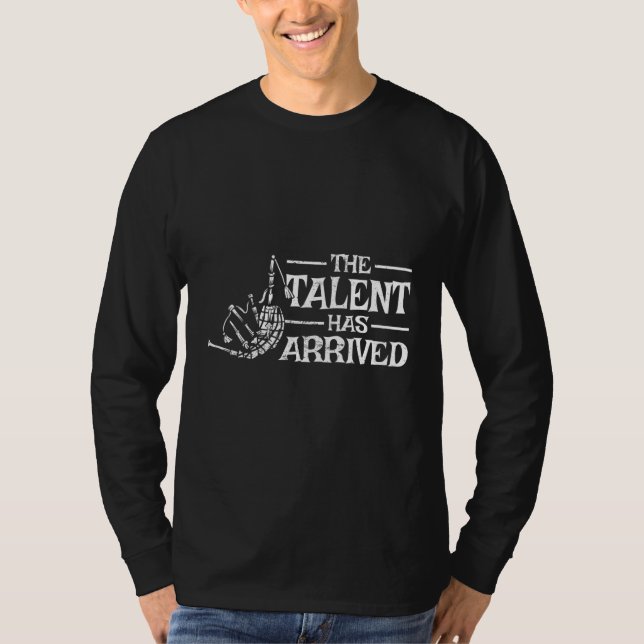 T-shirt Mens The talent has arrived bagpiper bagpiping bag (Devant)