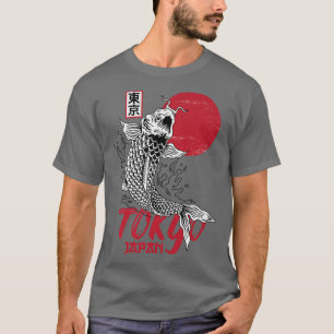 T-shirt Mens Tokyo Japon Design avec Koi Carp en rouge et