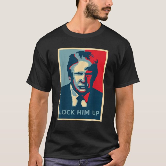 T-shirt Mens Trump Le Verrouiller Poster Chemise Noire (Devant)