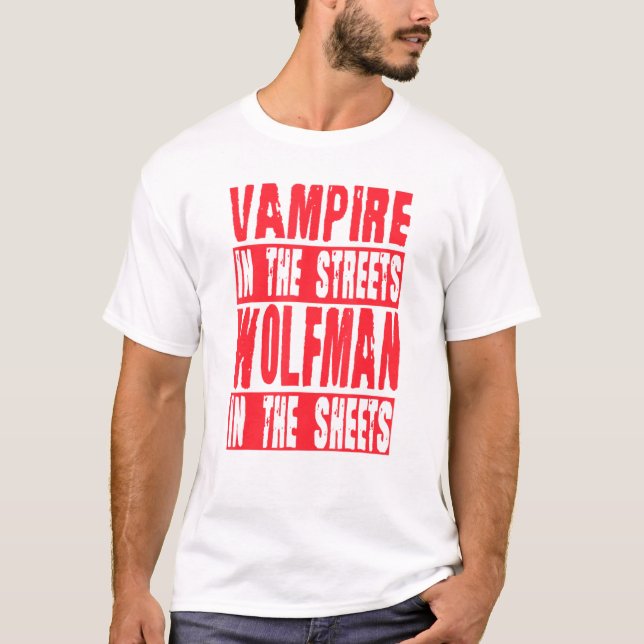 T-shirt Mens Vampire In The Streets Wolfman In The Sheets  (Devant)