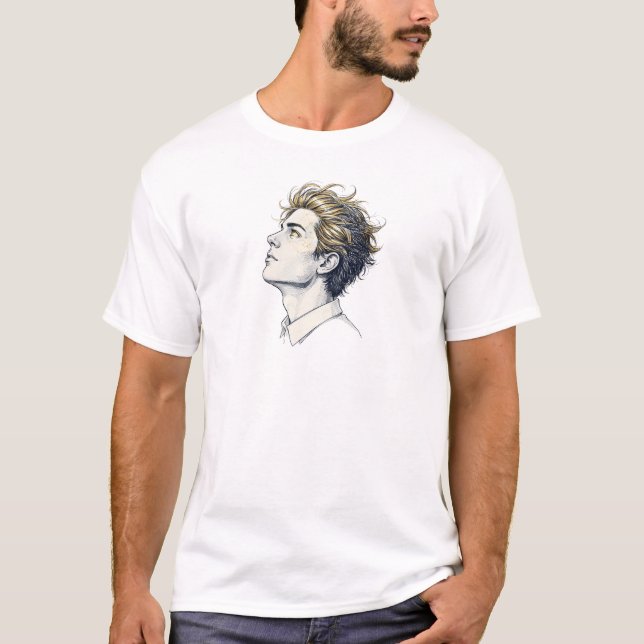 T-shirt mens with long trim hair (Devant)